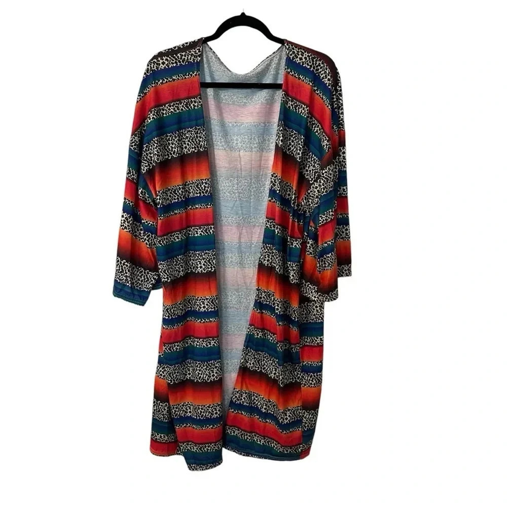 Women’s Boutique Colorful Serape & Cheetah Print Striped Kimono One Size GUC